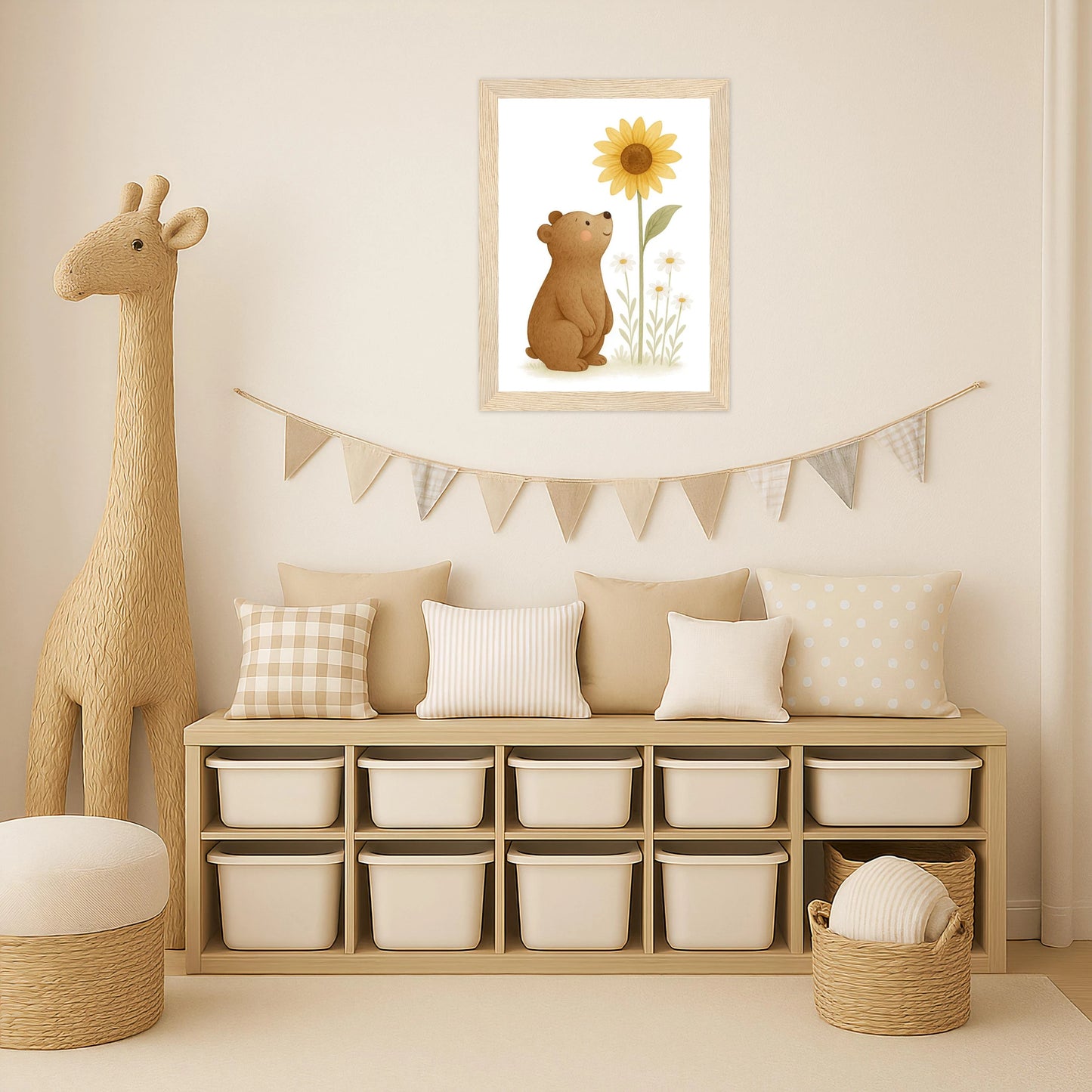 Balu der Bär - Motiv: "Sonnenblume" Poster mit Holzrahmen von tinylearner