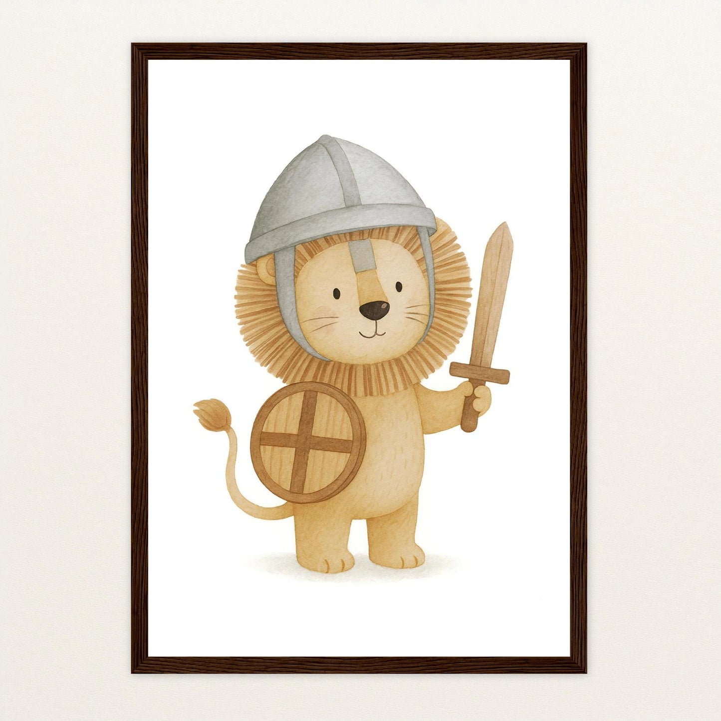 Leo der Löwe - Motiv: "Ritter" Poster mit Holzrahmen von tinylearner