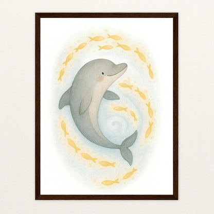 Dora der Delfin - Motiv: "Leuchtfische" Poster mit Holzrahmen von tinylearner