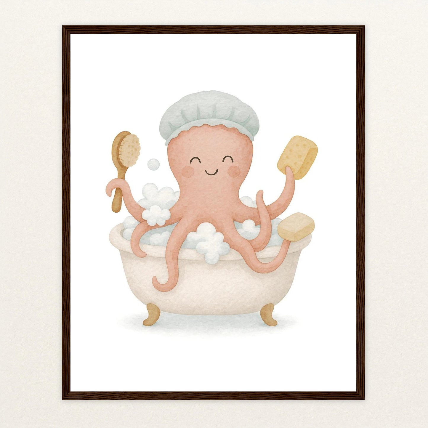 Tilli der Tintenfisch - Motiv: "Baden" Poster mit Holzrahmen von tinylearner