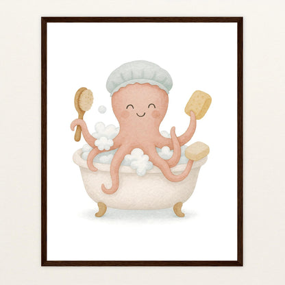 Tilli der Tintenfisch - Motiv: "Baden" Poster mit Holzrahmen von tinylearner
