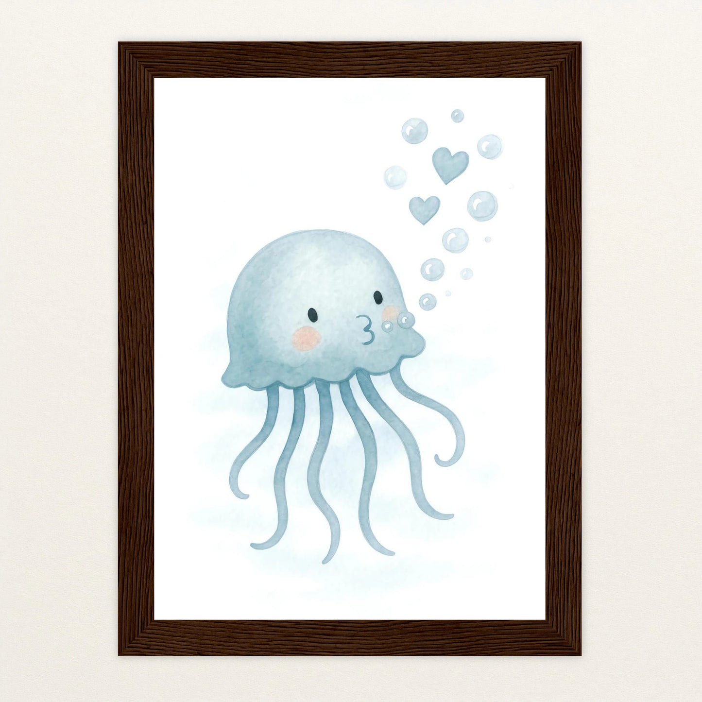 Quinn die Qualle - Motiv: "Luftblasen" Poster mit Holzrahmen von tinylearner