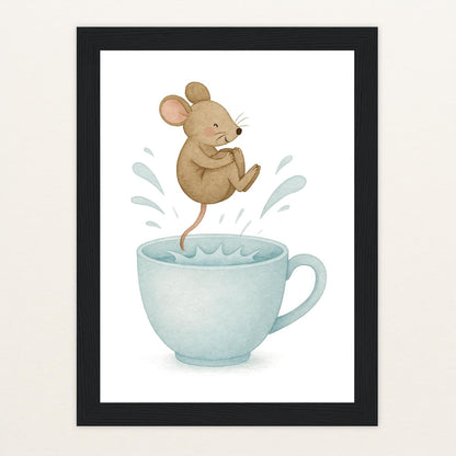Mimi die Maus - Motiv: "Pool" Poster mit Holzrahmen von tinylearner