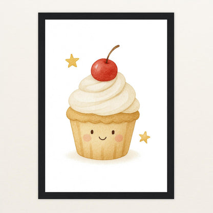 Süßes: Cupcake Poster mit Holzrahmen von tinylearner