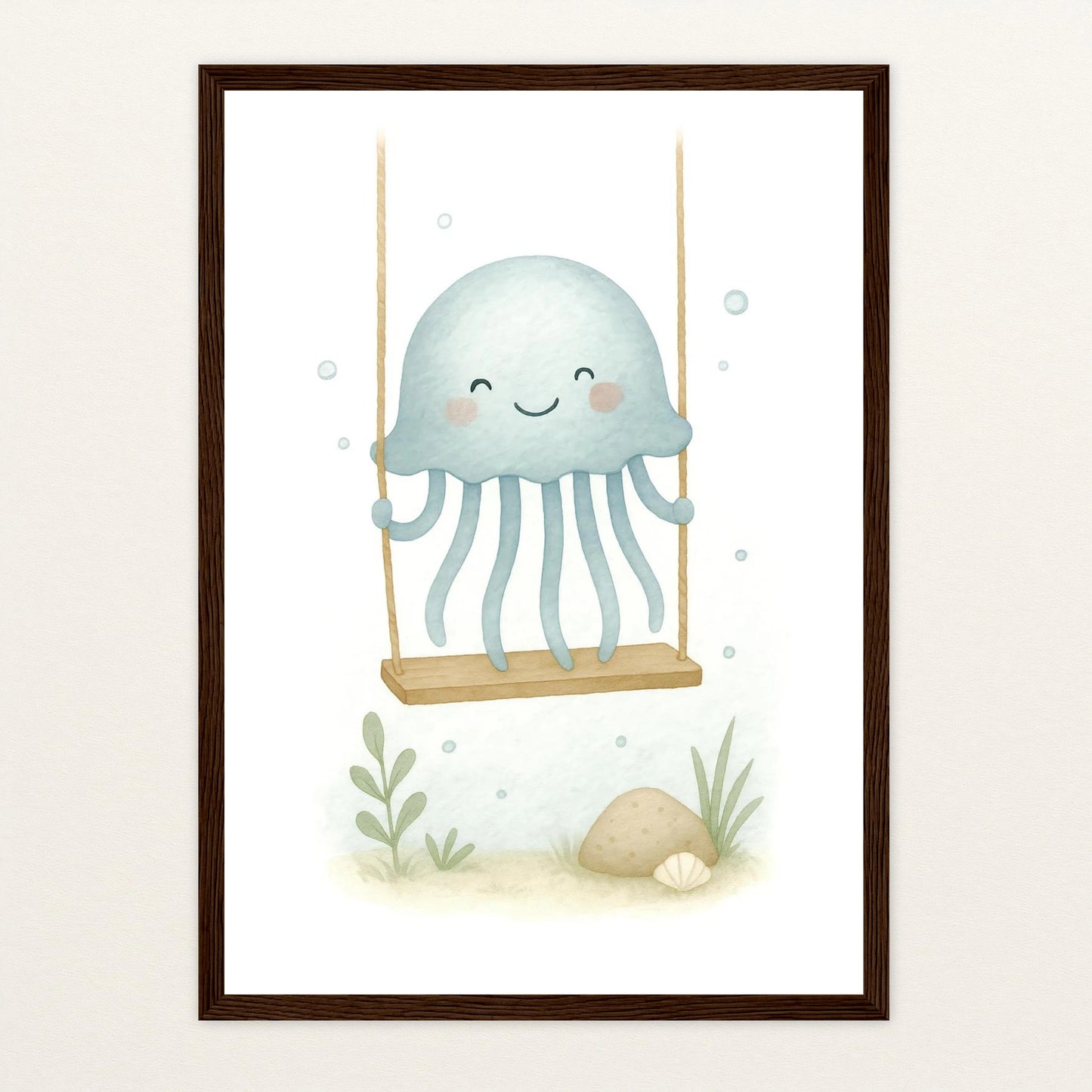 Quinn die Qualle - Motiv: "Schaukel" Poster mit Holzrahmen von tinylearner