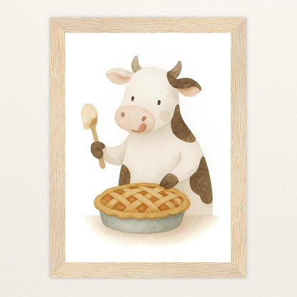 Klara die Kuh - Motiv: "Kuchen" Poster mit Holzrahmen von tinylearner