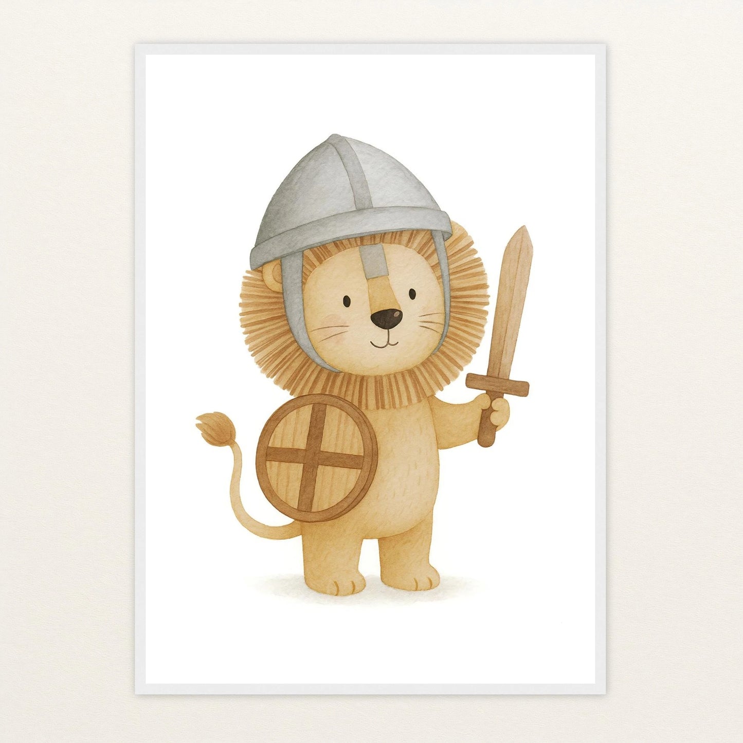 Leo der Löwe - Motiv: "Ritter" Poster mit Holzrahmen von tinylearner