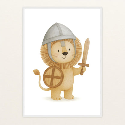 Leo der Löwe - Motiv: "Ritter" Poster mit Holzrahmen von tinylearner