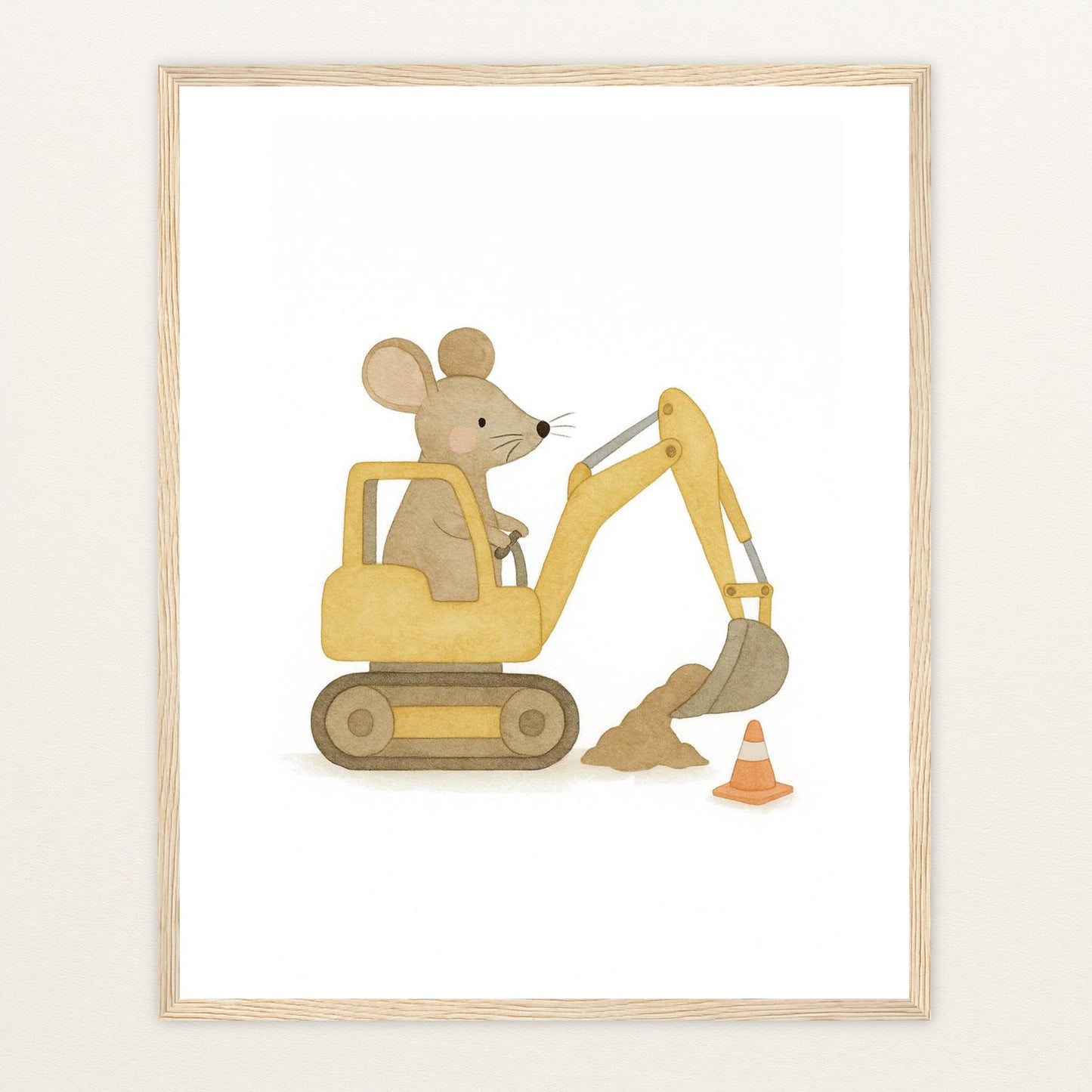 Mimi die Maus - Motiv: "Bagger" Poster mit Holzrahmen von tinylearner