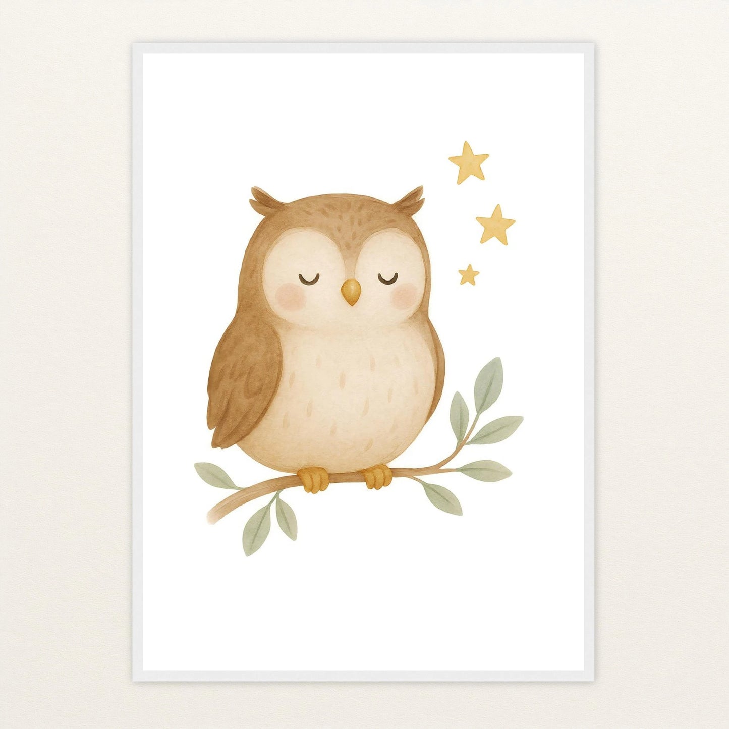 Emmi die Eule Poster mit Holzrahmen von tinylearner