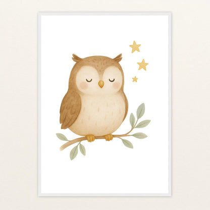 Emmi die Eule Poster mit Holzrahmen von tinylearner