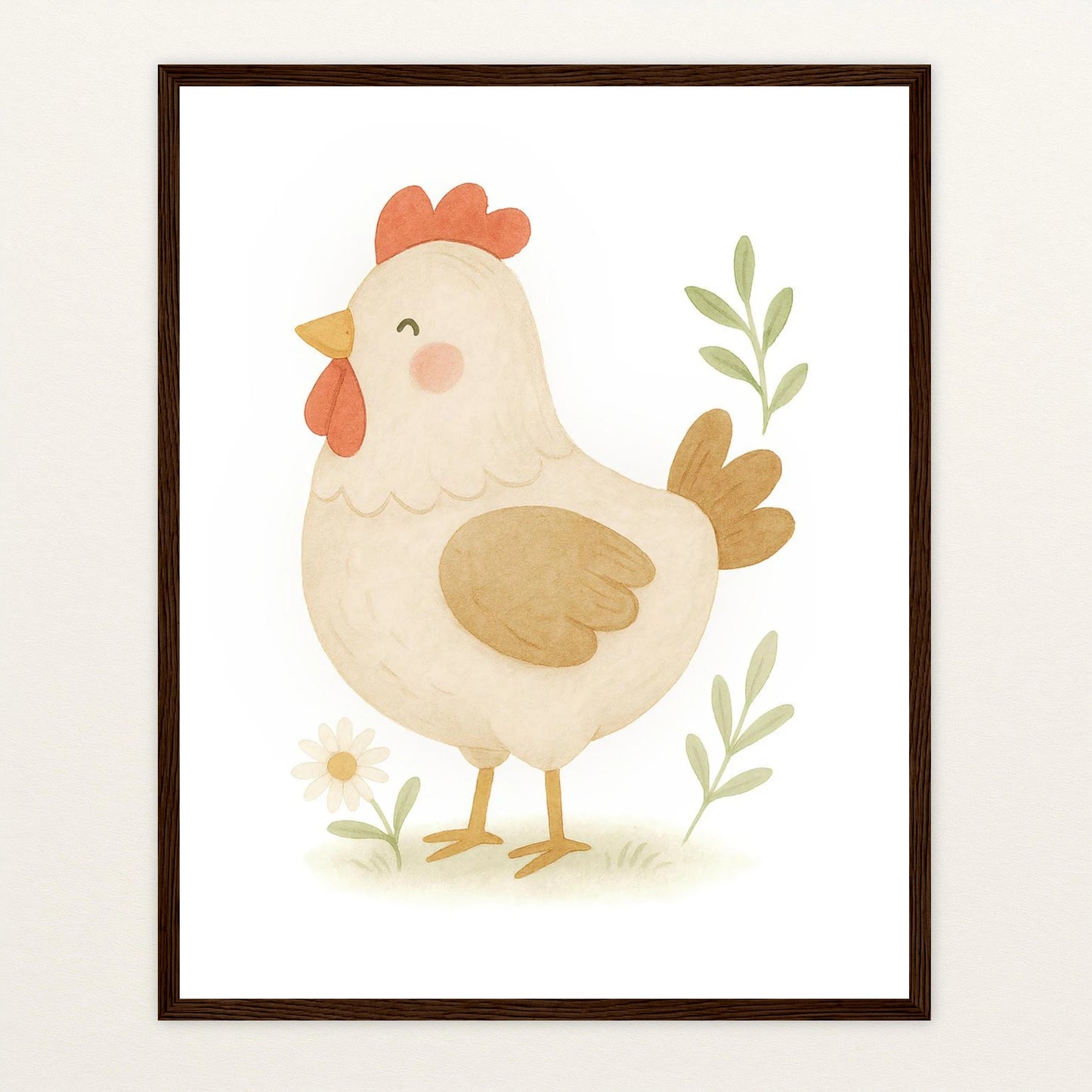 Hanni das Huhn Poster mit Holzrahmen von tinylearner