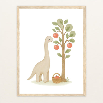 Dinosaurier Brachiosaurus - Motiv: "Apfelbaum" Poster mit Holzrahmen von tinylearner
