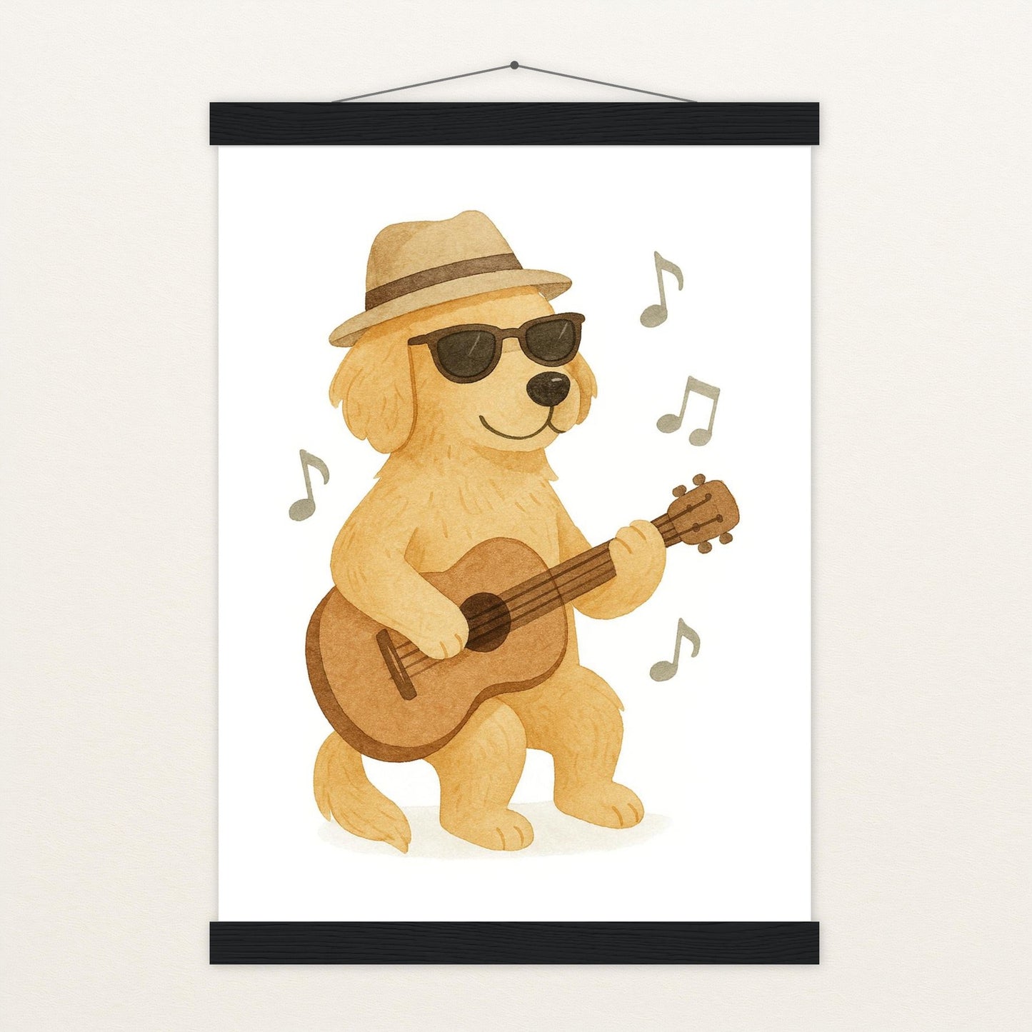 Hugo der Hund - Motiv: "Gitarre" Poster mit Leisten von tinylearner