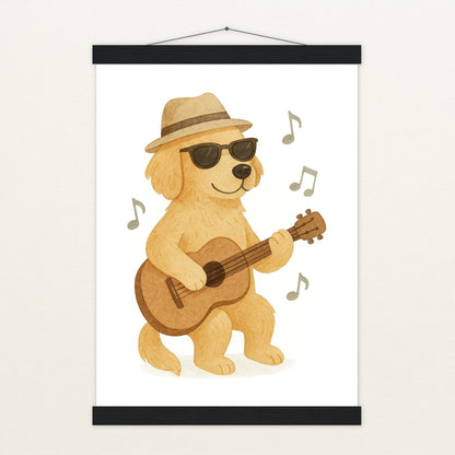 Hugo der Hund - Motiv: "Gitarre" Poster mit Leisten von tinylearner