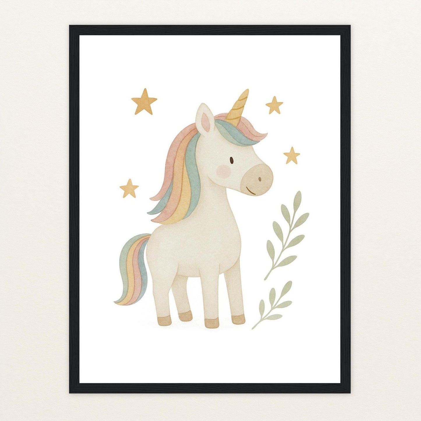 Luni das Einhorn Poster mit Holzrahmen von tinylearner