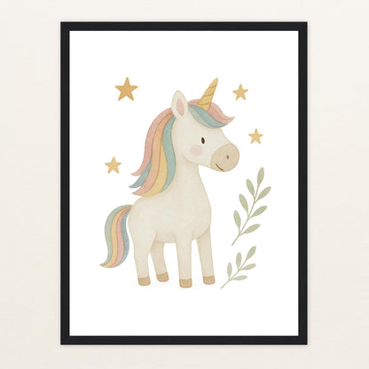Luni das Einhorn Poster mit Holzrahmen von tinylearner