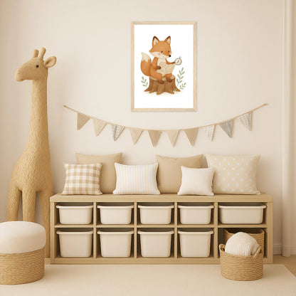 Finnegan der Fuchs - Motiv: "Abenteuerlust" Poster mit Holzrahmen von tinylearner