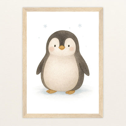 Pia der Pinguin Poster mit Holzrahmen von tinylearner