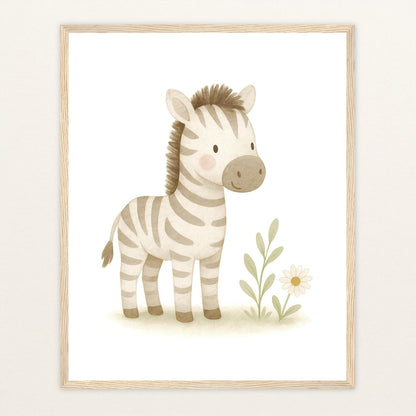 Zinni das Zebra Poster mit Holzrahmen von tinylearner