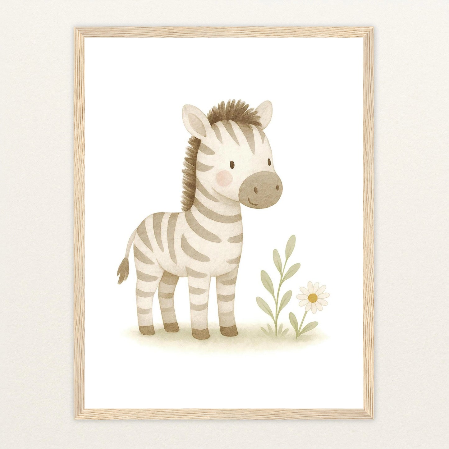 Zinni das Zebra Poster mit Holzrahmen von tinylearner