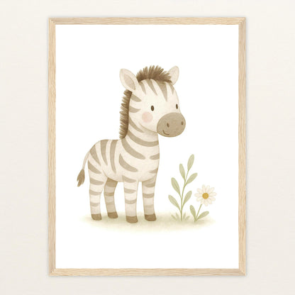 Zinni das Zebra Poster mit Holzrahmen von tinylearner