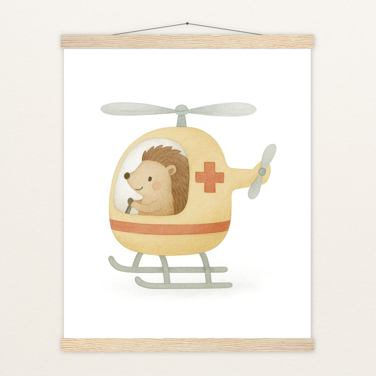 Iggi der Igel - Motiv: "Rettungshubschrauber" Poster mit Leisten von tinylearner