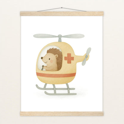 Iggi der Igel - Motiv: "Rettungshubschrauber" Poster mit Leisten von tinylearner