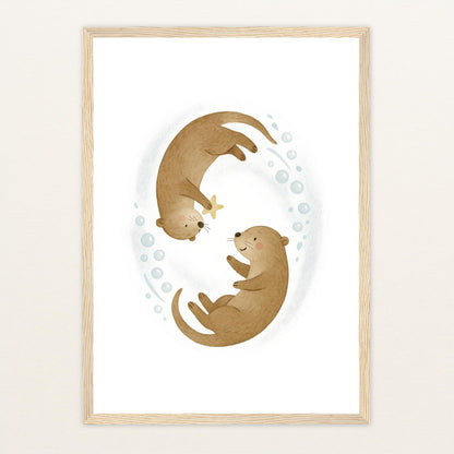 Otti der Otter - Motiv: "Stern" Poster mit Holzrahmen von tinylearner