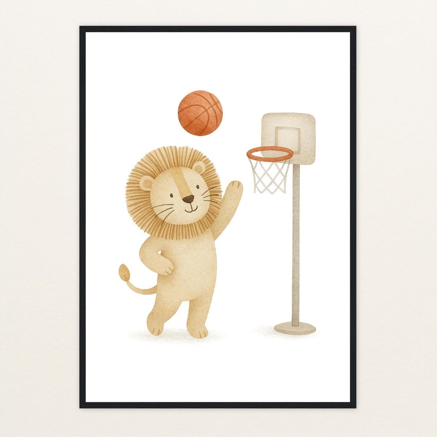 Leo der Löwe - Motiv: "Basketball" Poster mit Holzrahmen von tinylearner