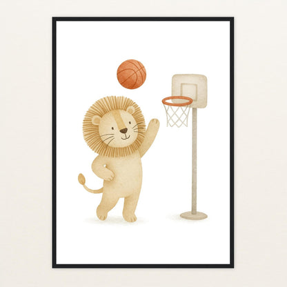 Leo der Löwe - Motiv: "Basketball" Poster mit Holzrahmen von tinylearner