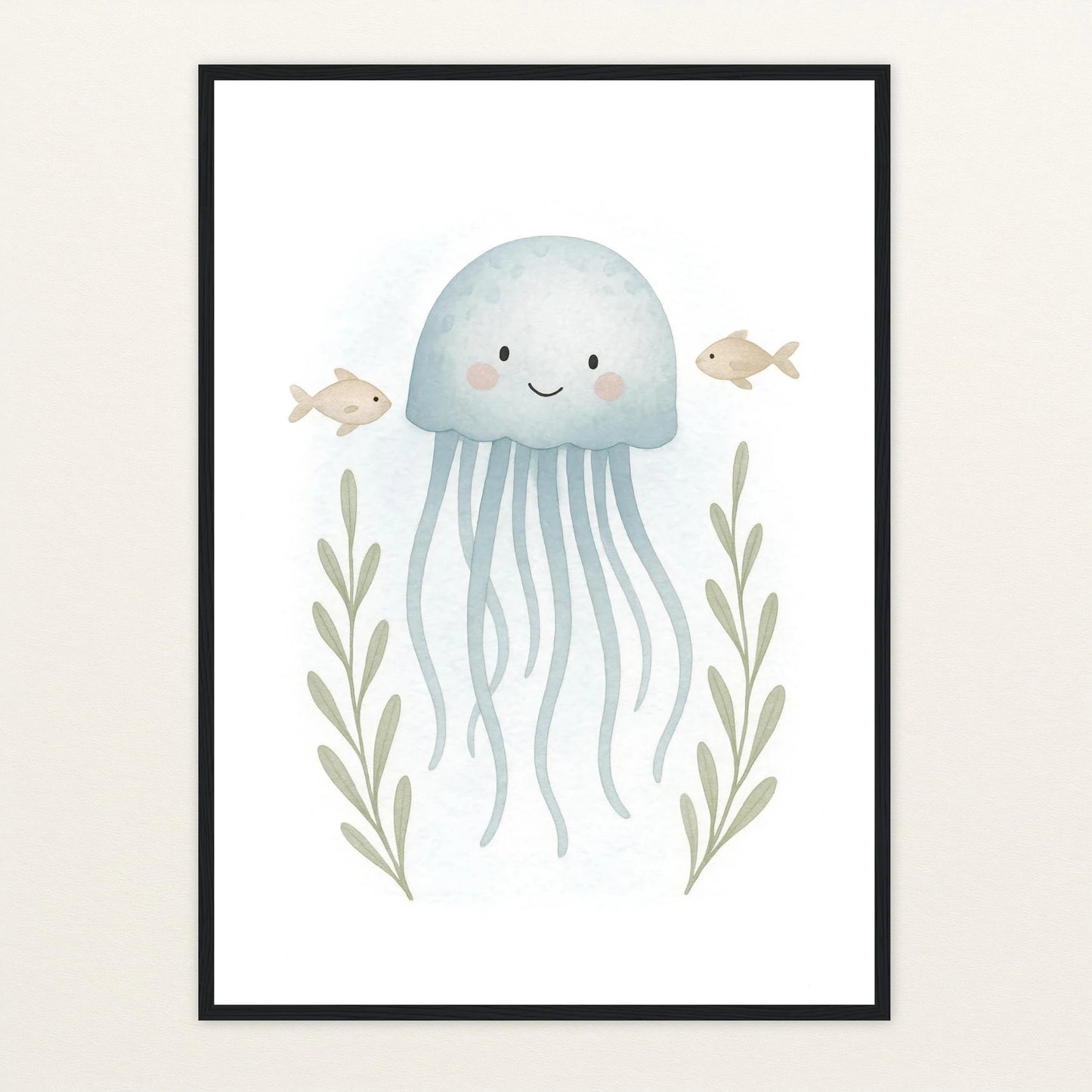 Quinn die Qualle Poster mit Holzrahmen von tinylearner