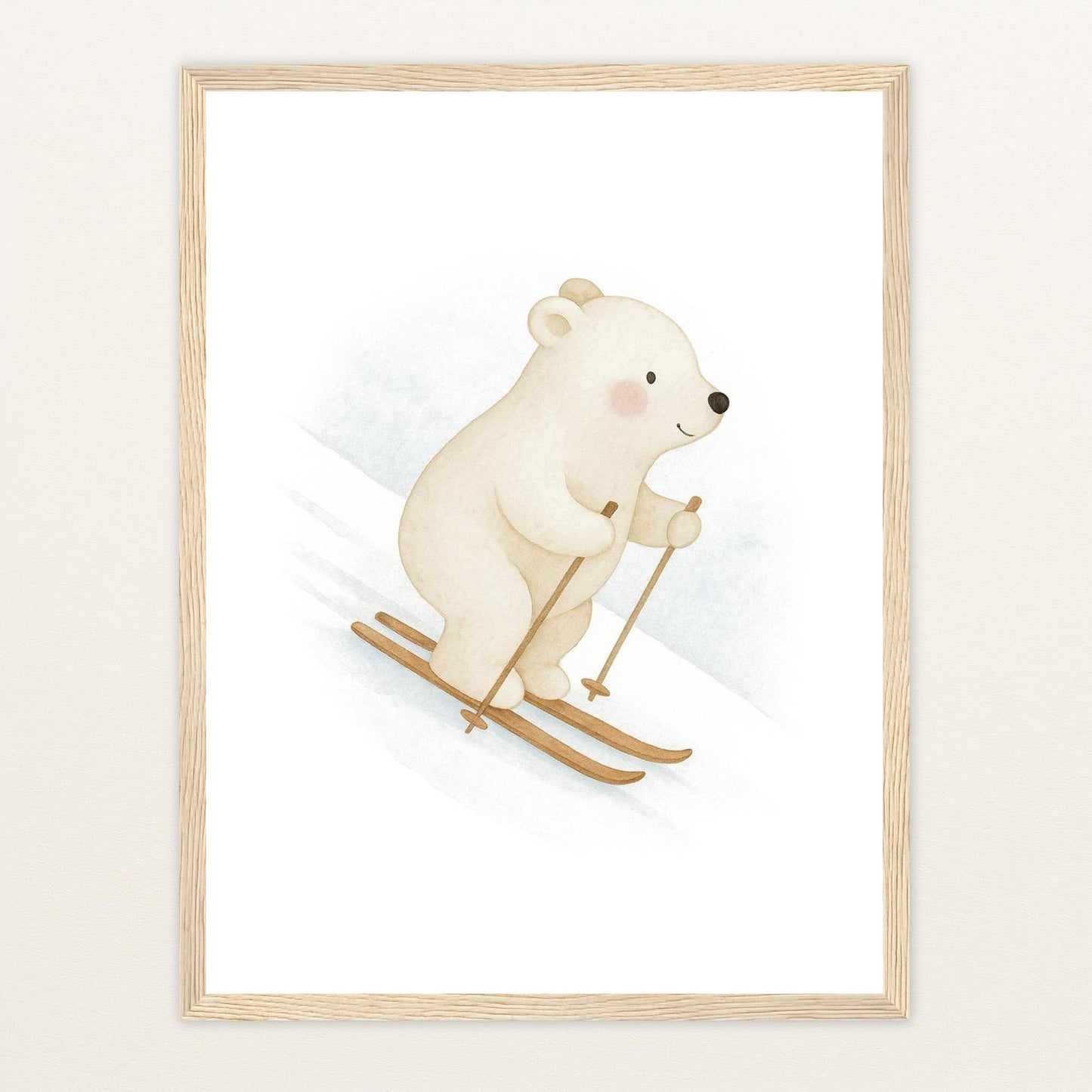 Pummel der Polarbär - Motiv: "Ski" Poster mit Holzrahmen von tinylearner