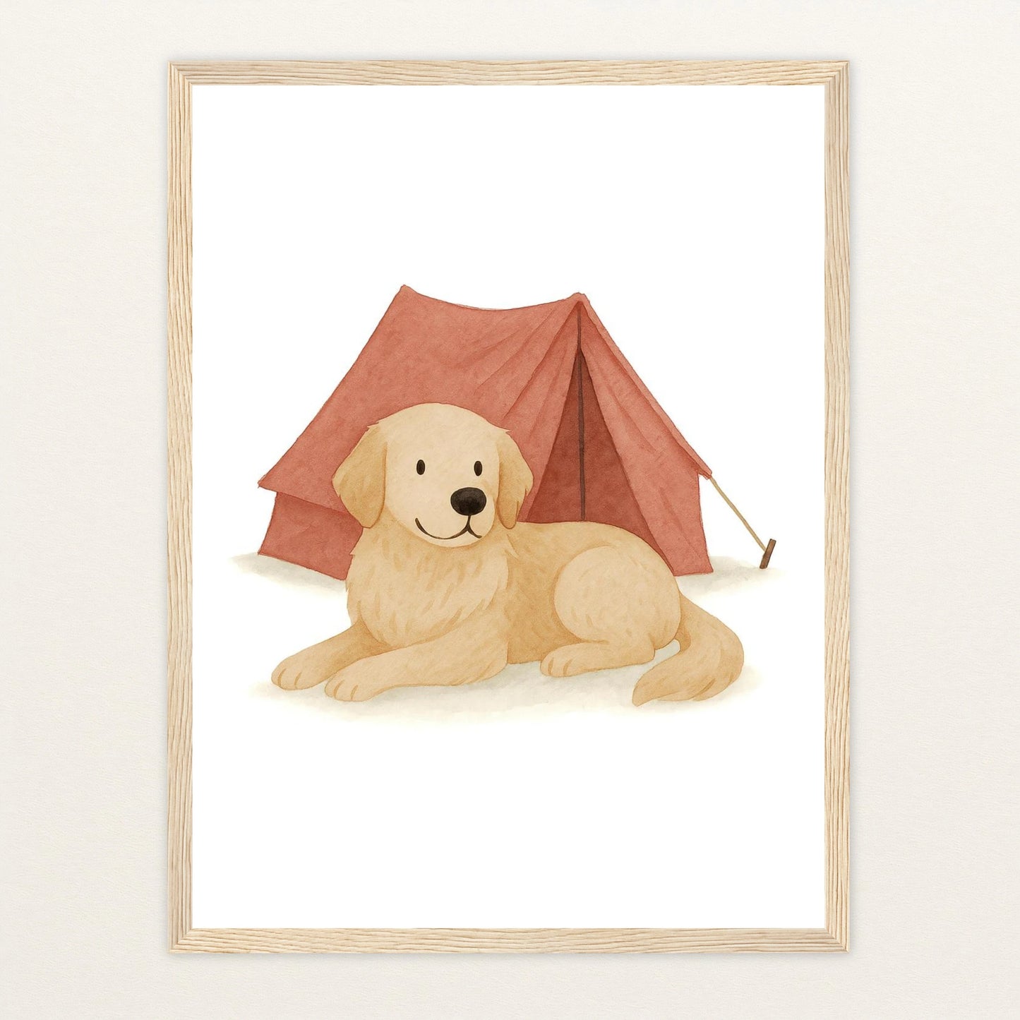 Hugo der Hund - Motiv: "Zelt" Poster mit Holzrahmen von tinylearner