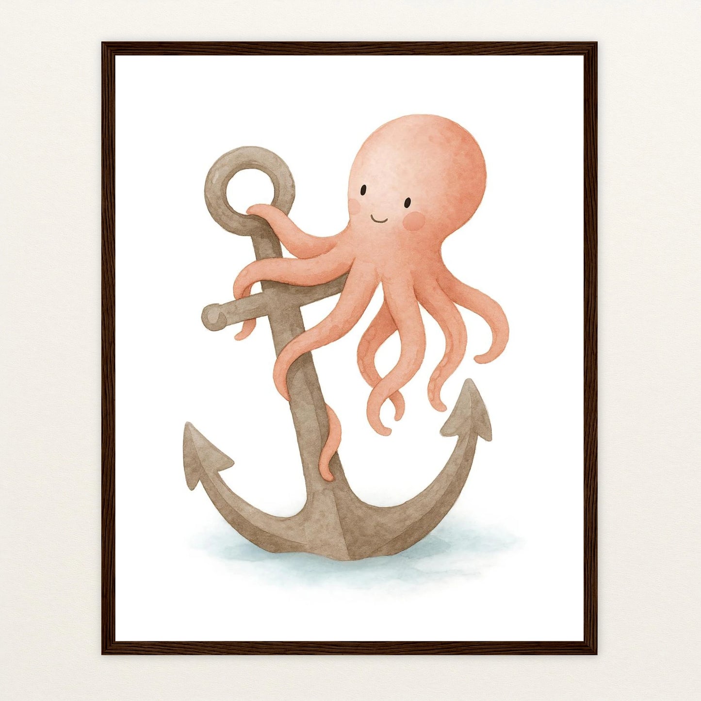 Tilli der Tintenfisch - Motiv: "Anker" Poster mit Holzrahmen von tinylearner
