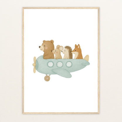 Tierfreunde - Motiv: "Flugzeug" Poster mit Holzrahmen von tinylearner