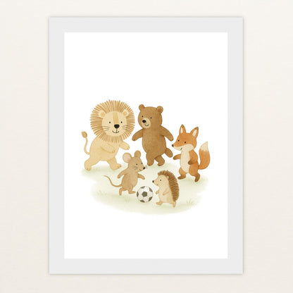Tierfreunde - Motiv: "Fußball" Poster mit Holzrahmen von tinylearner