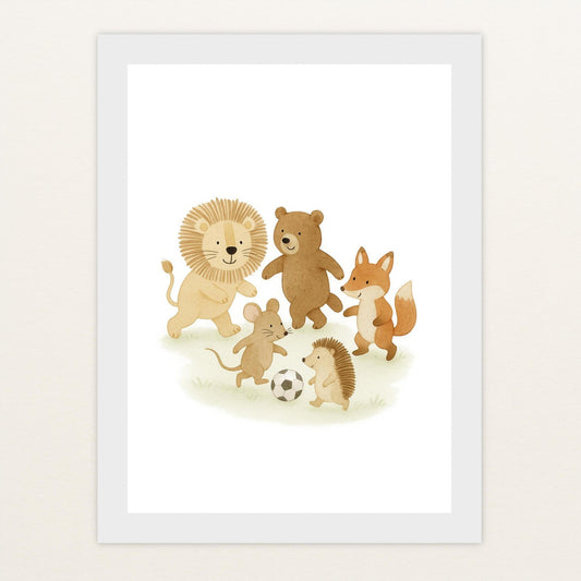 Tierfreunde - Motiv: "Fußball" Poster mit Holzrahmen von tinylearner