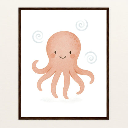 Tilli der Tintenfisch Poster mit Holzrahmen von tinylearner