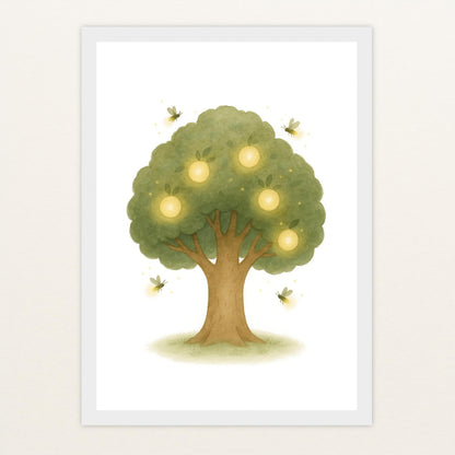 Leuchtbaum Poster mit Holzrahmen von tinylearner