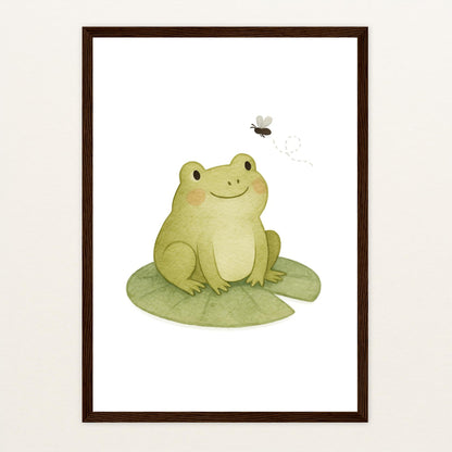 Flocke der Frosch - Motiv: "Fliege" Poster mit Holzrahmen von tinylearner
