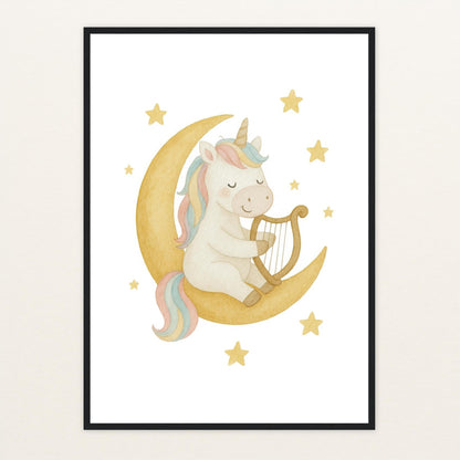 Luni das Einhorn - Motiv: "Mond" Poster mit Holzrahmen von tinylearner