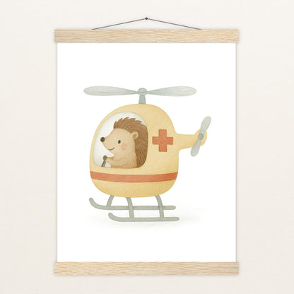 Iggi der Igel - Motiv: "Rettungshubschrauber" Poster mit Leisten von tinylearner