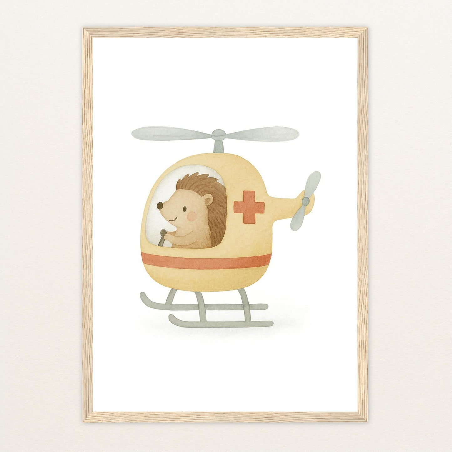 Iggi der Igel - Motiv: "Rettungshubschrauber" Poster mit Holzrahmen von tinylearner