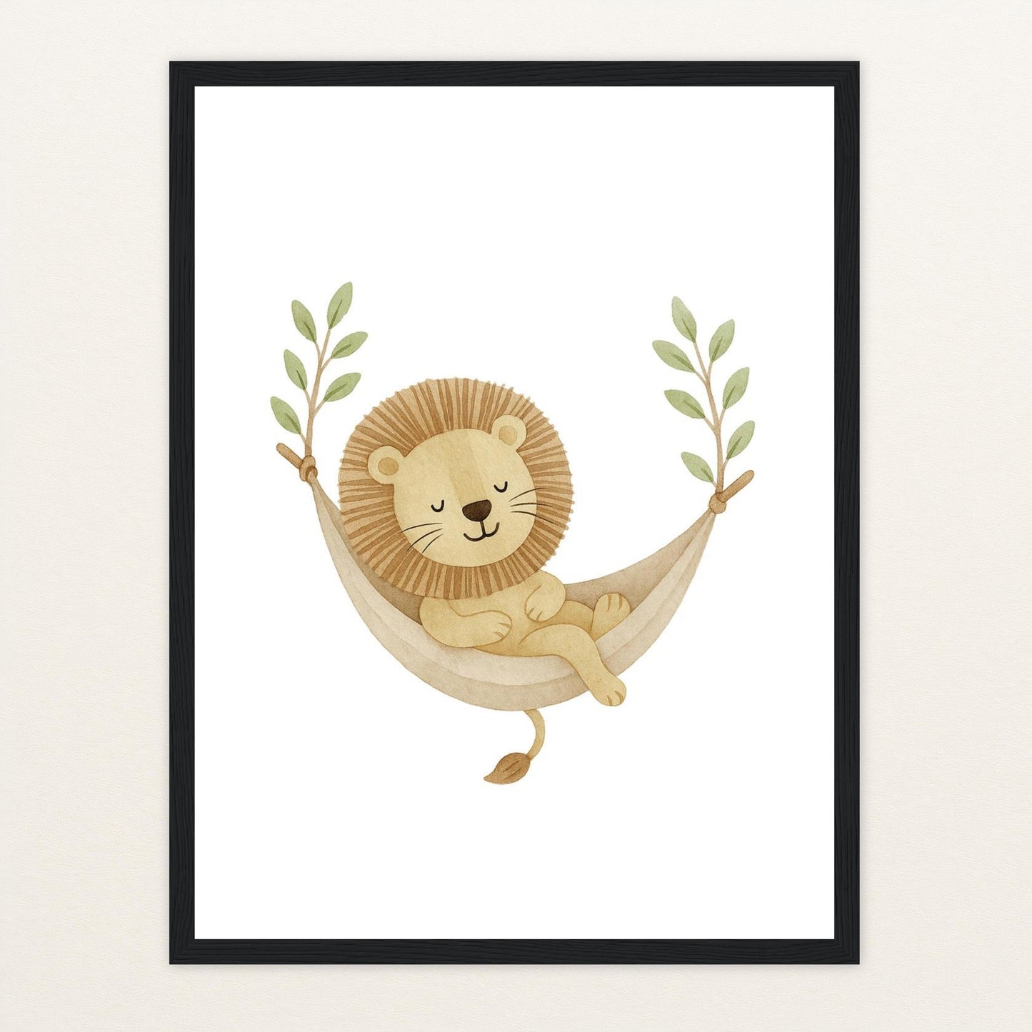 Leo der Löwe - Motiv: "Hängematte" Poster mit Holzrahmen von tinylearner