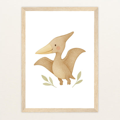 Dinosaurier Pteranodon Poster mit Holzrahmen von tinylearner
