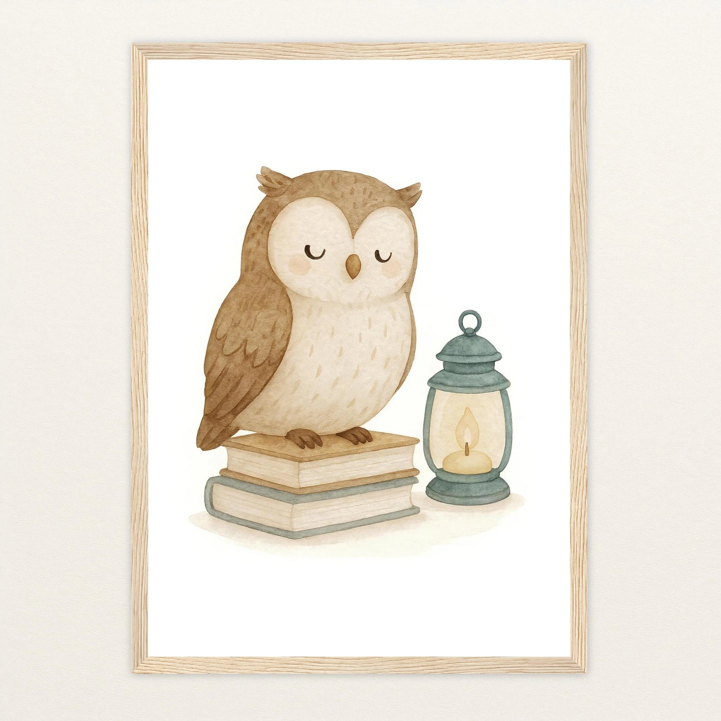 Emmi die Eule - Motiv: "Buch" Poster mit Holzrahmen von tinylearner