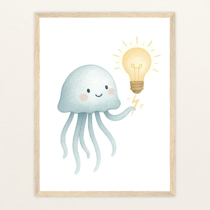 Quinn die Qualle - Motiv: "Glühbirne" Poster mit Holzrahmen von tinylearner