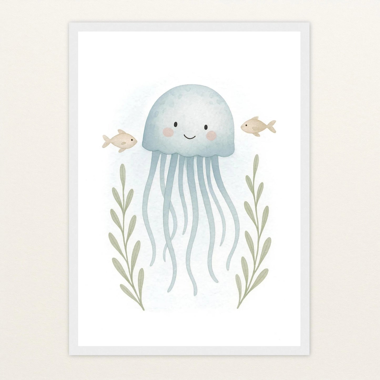 Quinn die Qualle Poster mit Holzrahmen von tinylearner