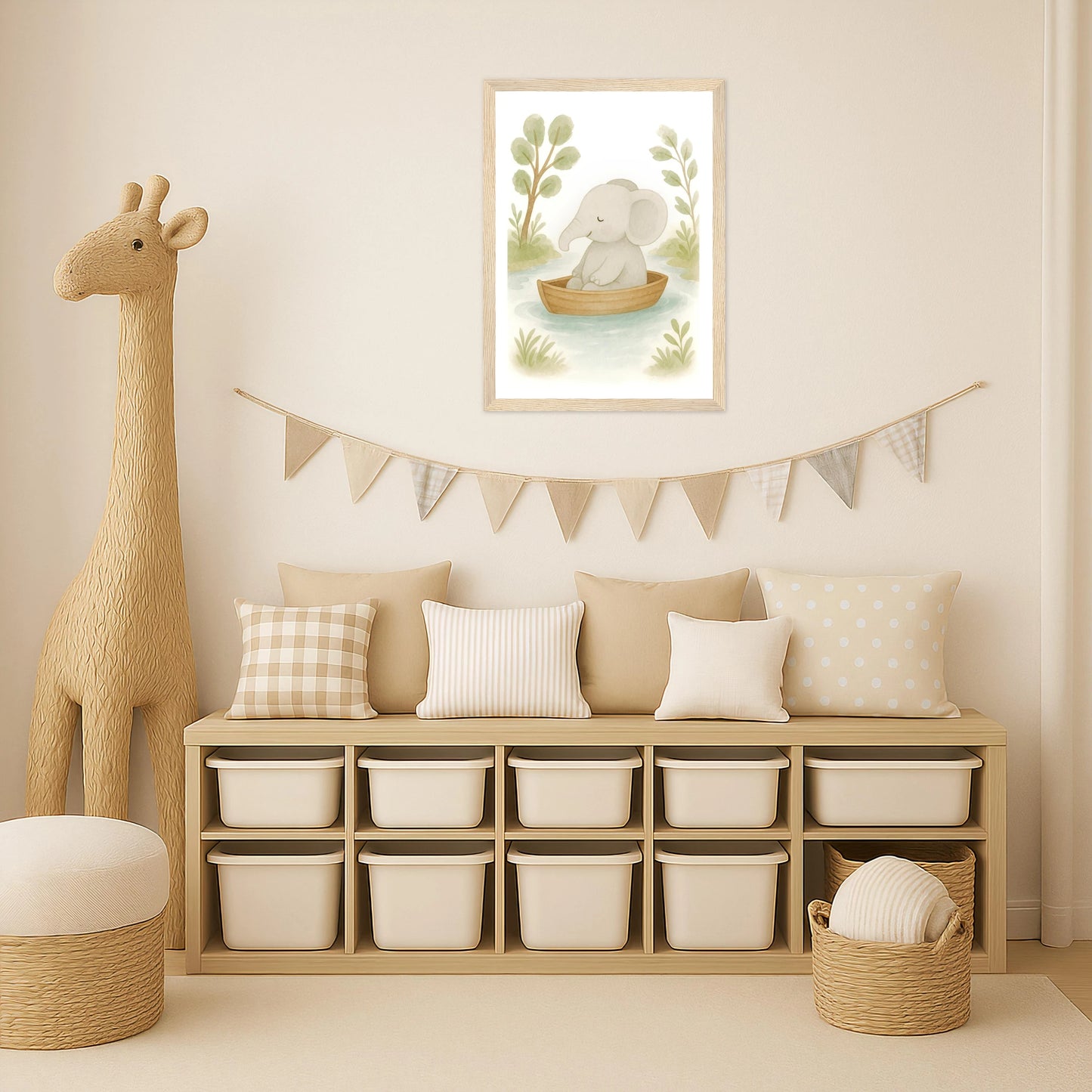 Emil der Elefant - Motiv: "Boot" Poster mit Holzrahmen von tinylearner